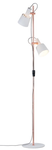 Lampadaire en cuivre avec deux abat-jours blancs et câble en tissu pour éclairage salon moderne