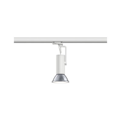 Modern white metal LED spotlight with silver reflector lens for track lighting systems