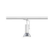 Moderner weißer LED-Strahler aus Metall mit silberner Reflektorlinse für Schienensysteme