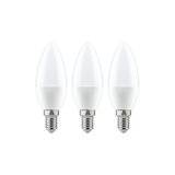 Drei weiße LED-Kerzenlampen mit E14-Fassung aus Kunststoff für energiesparende Beleuchtung