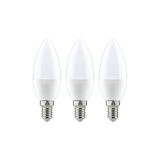 Trois ampoules LED blanches en forme de bougie avec culot E14 en plastique pour éclairage économique