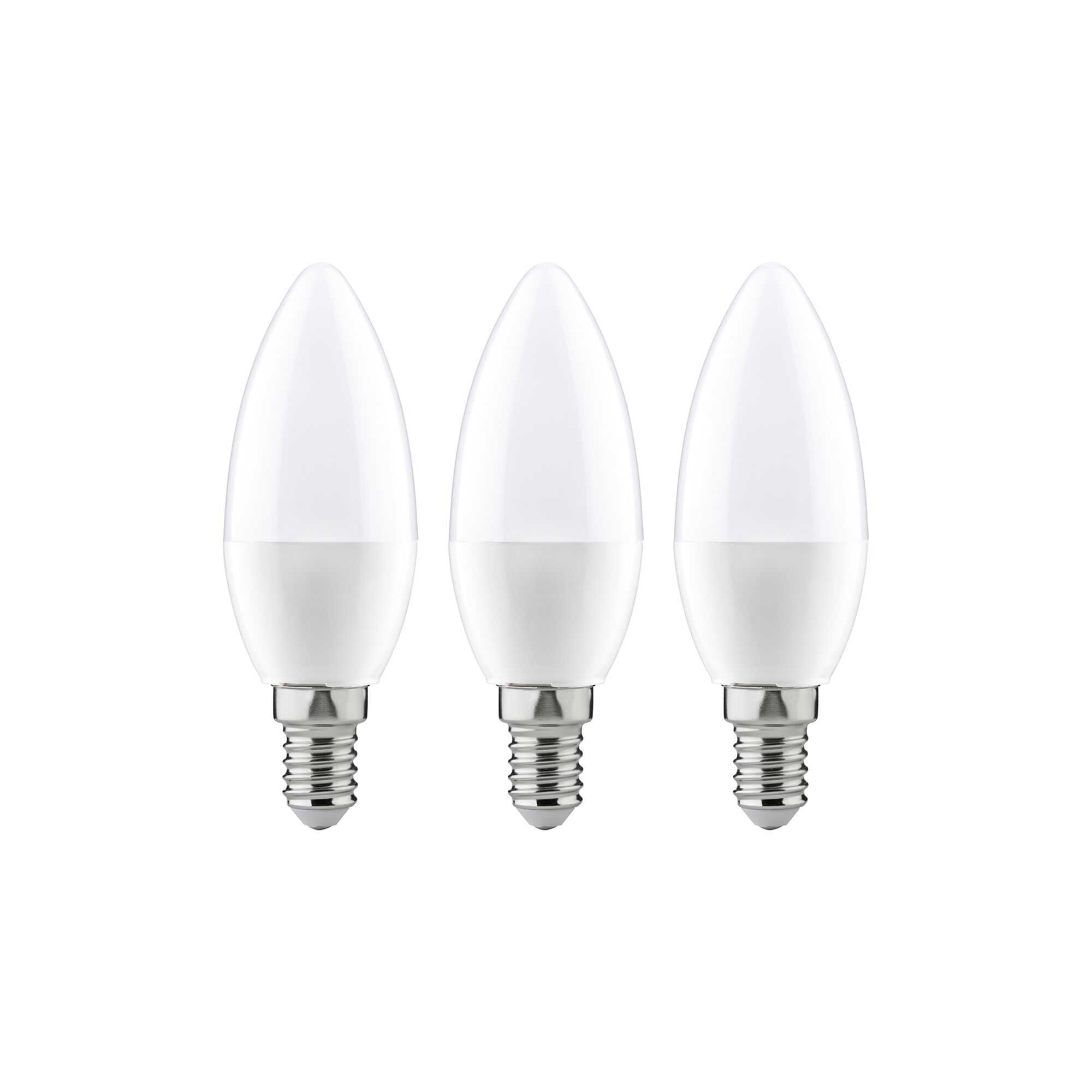 Drei weiße LED-Kerzenlampen mit E14-Fassung aus Kunststoff für energiesparende Beleuchtung