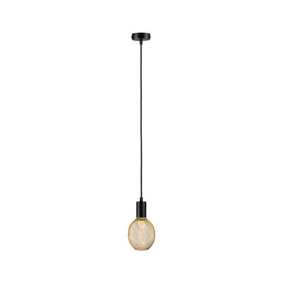 Suspension noire avec grille métallique dorée et câble long pour éclairage intérieur moderne