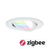Hvid LED-indbygningsspot med justerbart hoved og RGB-farvefilter til smart Zigbee-belysning
