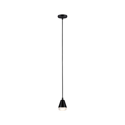 Schwarze Pendelleuchte aus Metall mit konischem Design und diffuser Lichtquelle für moderne Innenräume