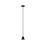 Zwarte metalen hanglamp met kegelvorm en witte diffuser voor moderne binnenverlichting