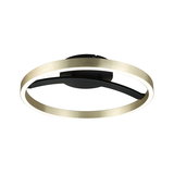 Modern LED ceiling light with brushed brass ring and black metal arm for stylish living room lighting