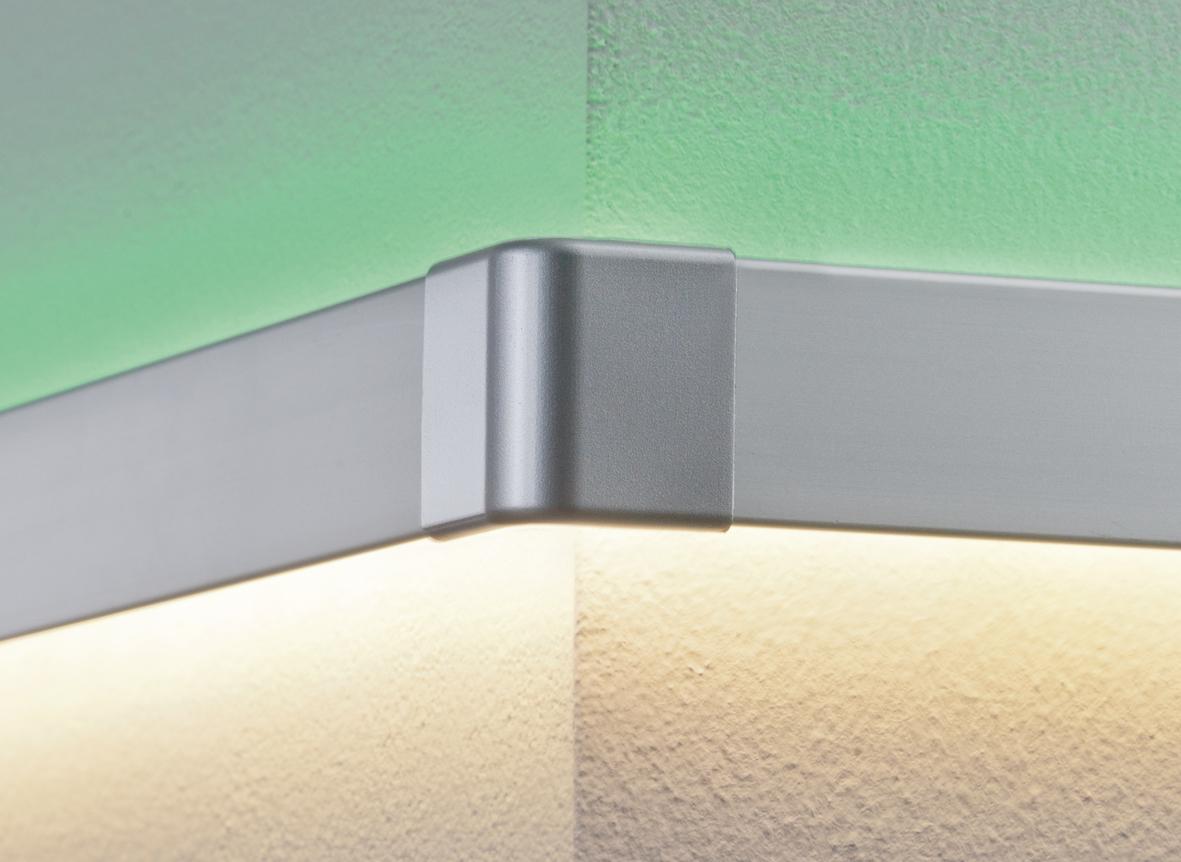 Zilverkleurige aluminium hoekverbinder voor LED-lichtstrips met warm wit licht voor wandmontage