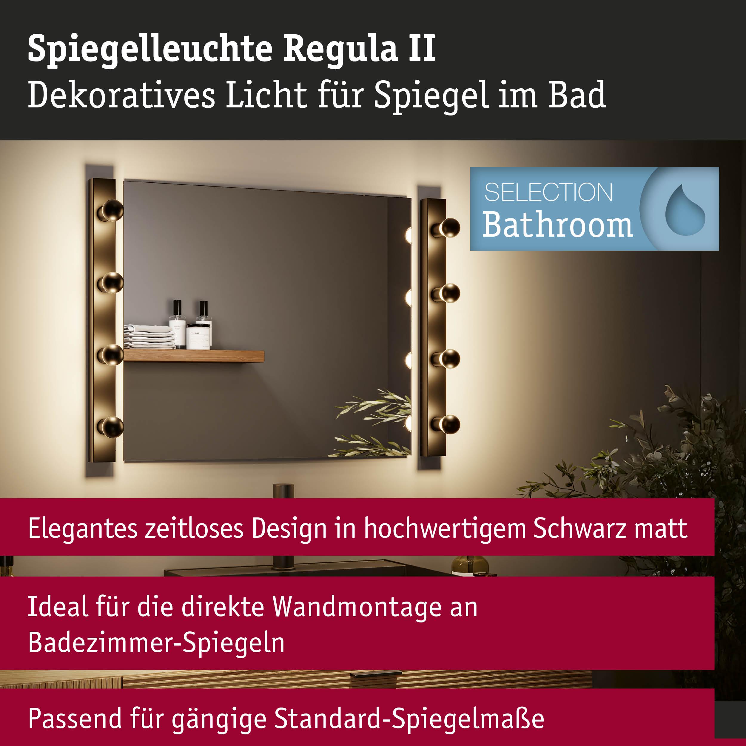 Set Spiegelleuchte Regula II inkl. Leuchtmittel 4-flammig IP44 E14 2700K 4x470lm 230V 4x4,5W dimmbar Schwarz/Kopfspiegel Schwarz matt