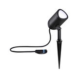 Black LED garden spotlight with ground spike and cable connector for outdoor lighting and garden light