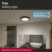 Tega black round ceiling light for bathroom with modern design and LED illumination