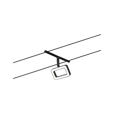 Zwarte LED-kabelhanglamp met rechthoekig licht en modern ontwerp voor woonruimtes.