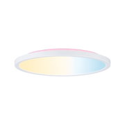 Runde weiße LED-Deckenleuchte mit warmweißem und kaltweißem Licht sowie rosa Randbeleuchtung
