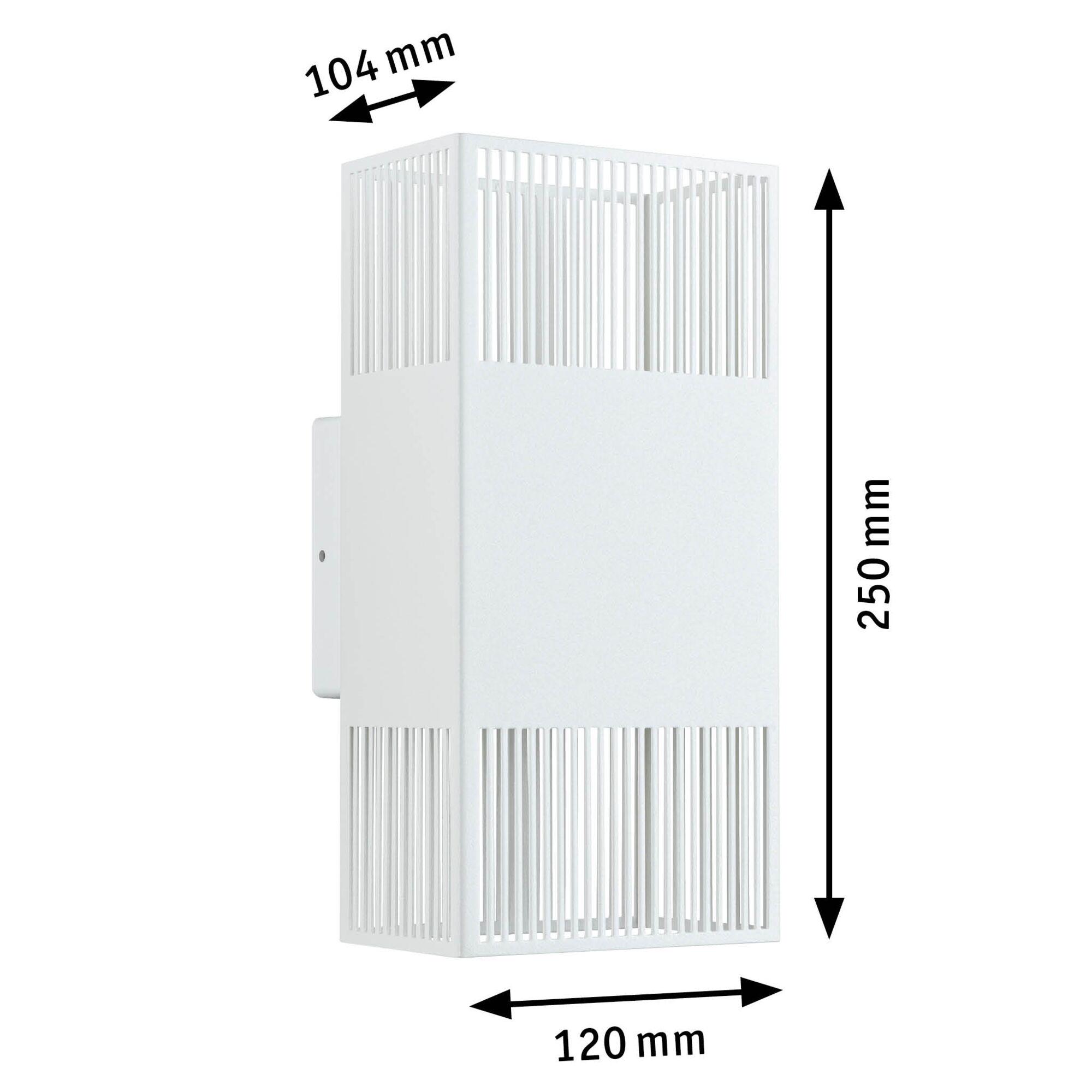 Applique murale rectangulaire en métal blanc avec lames, dimensions 250x120x104 mm pour éclairage LED