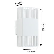 Weißer rechteckiger Metall-Wandleuchter mit Lamellen und Maßen 250x120x104 mm für LED-Beleuchtung