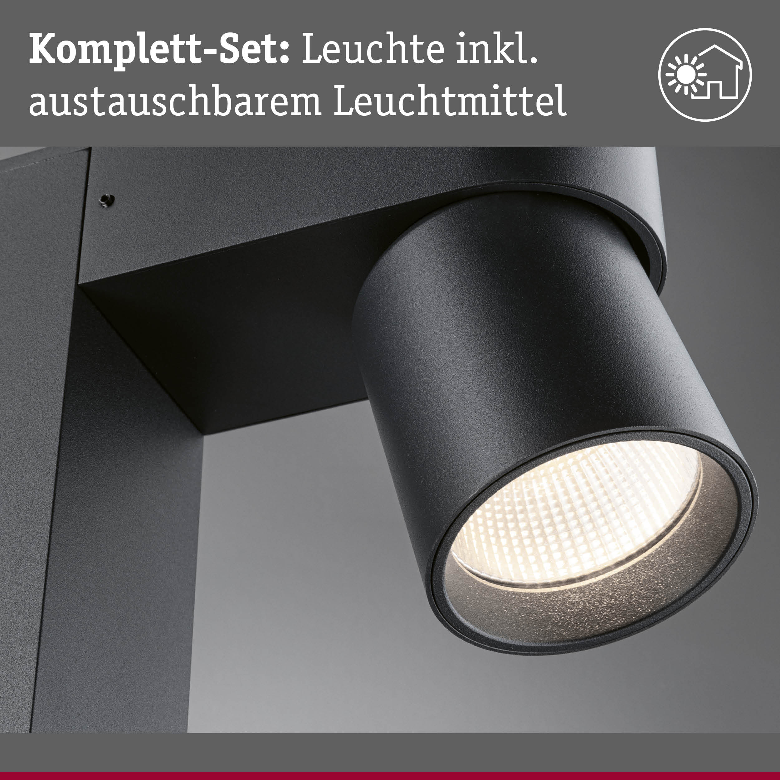 Schwarze Außenwandleuchte aus Metall mit austauschbarem Leuchtmittel für moderne Außenbeleuchtung