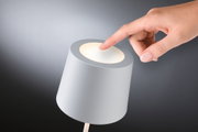 Grey metal LED table lamp with touch switch, modern dimmable lighting for living spaces