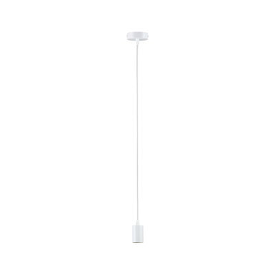 Simple white metal pendant light with long cord for modern indoor lighting