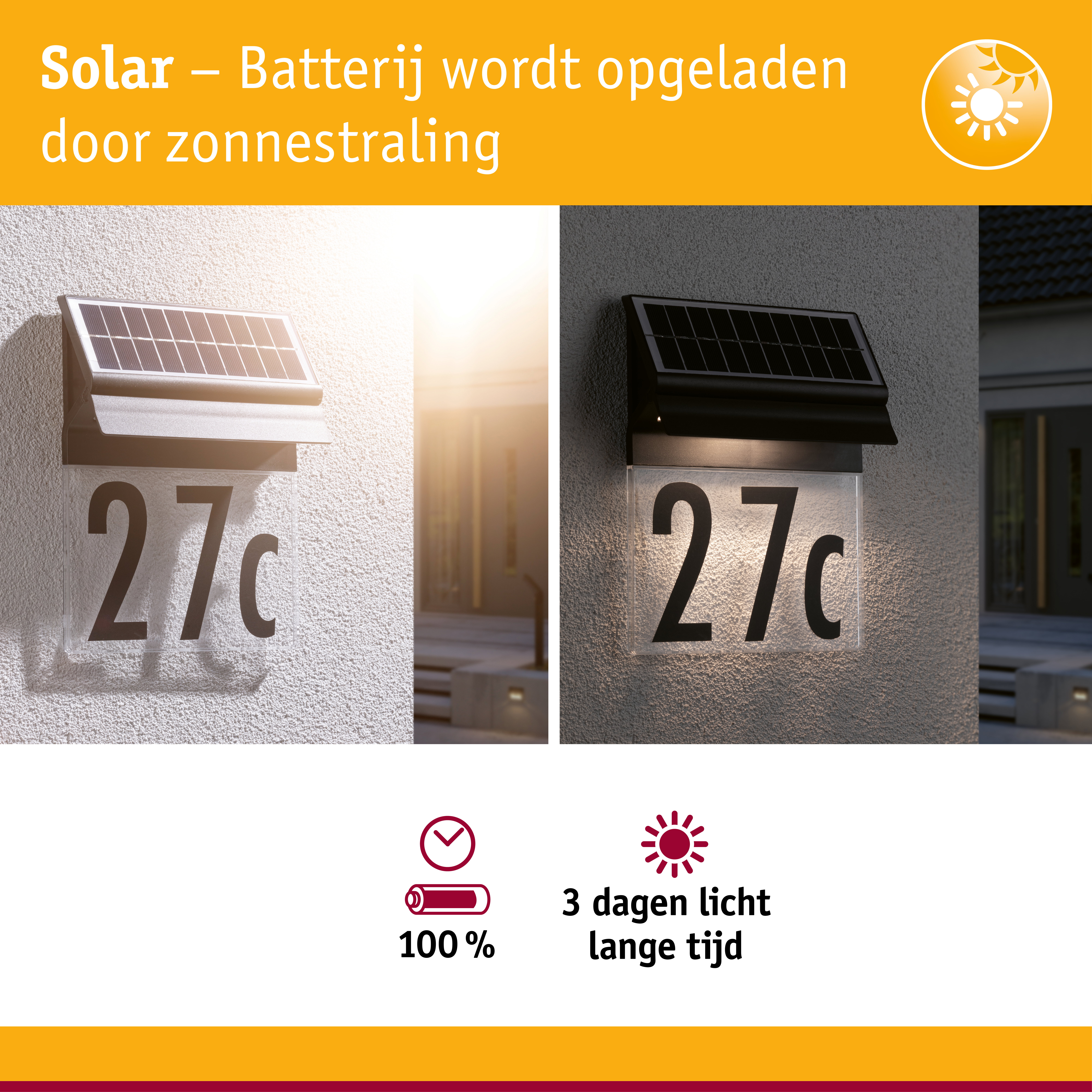 Zwart zonnepaneel LED-huisnummerverlichting met energiezuinige buitenverlichting en zonne-energie