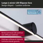 Lampe à miroir LED filigrane noire Sava avec éclairage uniforme pour salle de bain