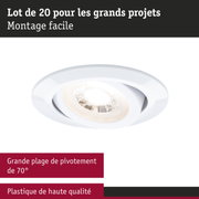 Spot encastré blanc en plastique de haute qualité avec plage de pivotement de 70° pour grands projets
