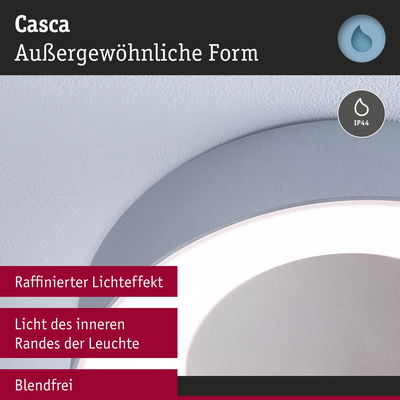 Casca LED-Deckenleuchte in Grau mit raffiniertem Lichteffekt und IP44 Schutz für Badezimmer