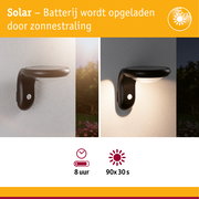 Zwarte kunststof solar wandlamp met bewegingssensor, dag- en nachtzicht, energiezuinige buitenverlichting