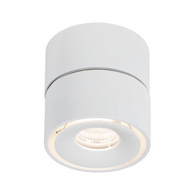Round white metal LED ceiling light with warm white illumination for modern interiors
