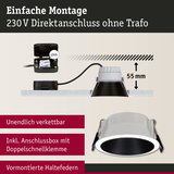 Einbau-LED-Spot in Weiß und Schwarz mit 55 mm Einbautiefe, einfache Montage ohne Trafo, Anschlussbox inklusive