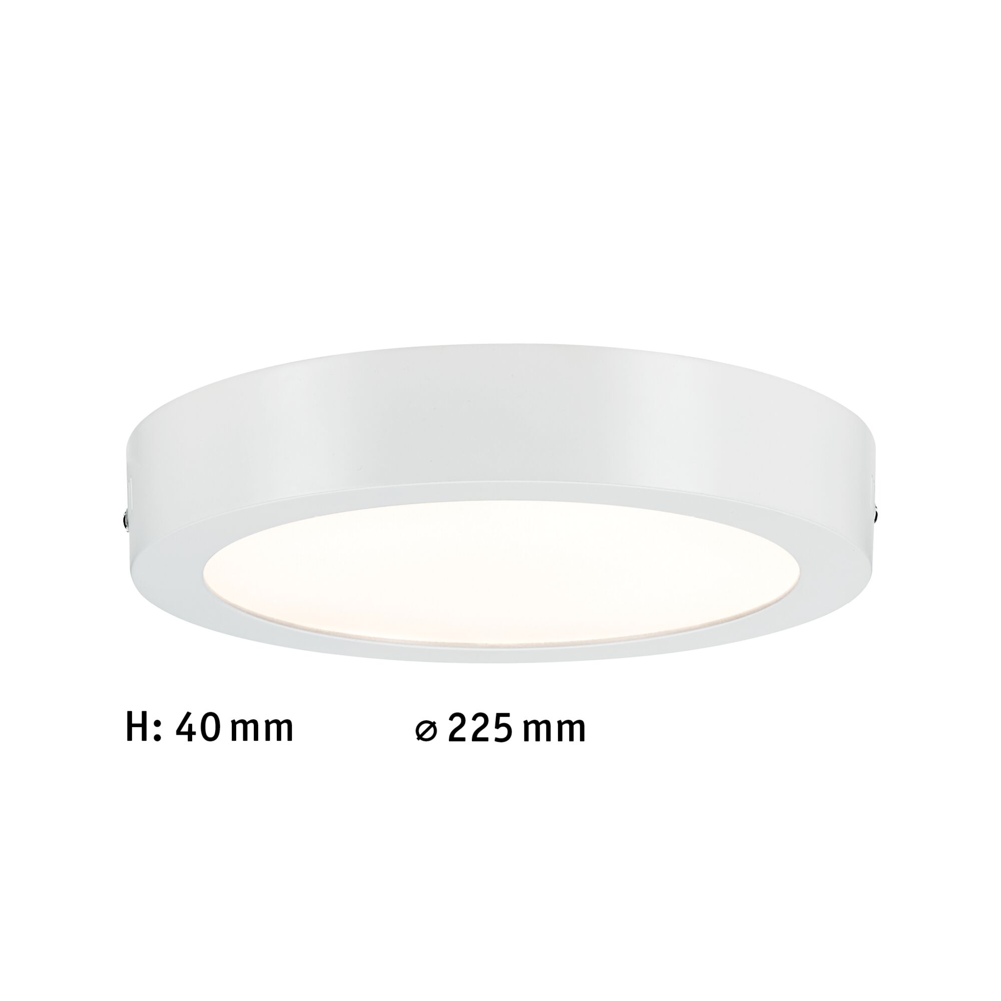 Round white metal LED ceiling light 225 mm diameter and 40 mm height for modern interior lighting