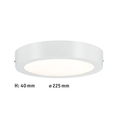 Rundes LED-Deckenlicht aus weißem Metall mit 225 mm Durchmesser und 40 mm Höhe für moderne Beleuchtung
