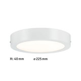 Round white metal LED ceiling light 225 mm diameter and 40 mm height for modern interior lighting