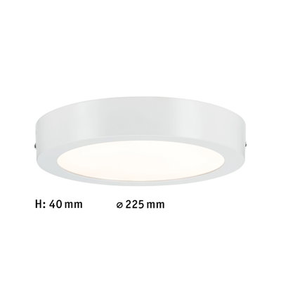 Round white metal LED ceiling light 225 mm diameter and 40 mm height for modern interior lighting