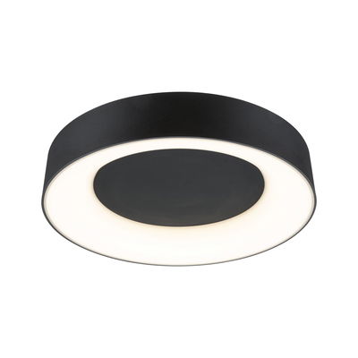 Plafonnier LED rond noir avec lumière blanche diffuse, design moderne pour intérieur