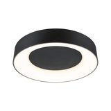 Round black LED ceiling light with white glow, modern design for living spaces