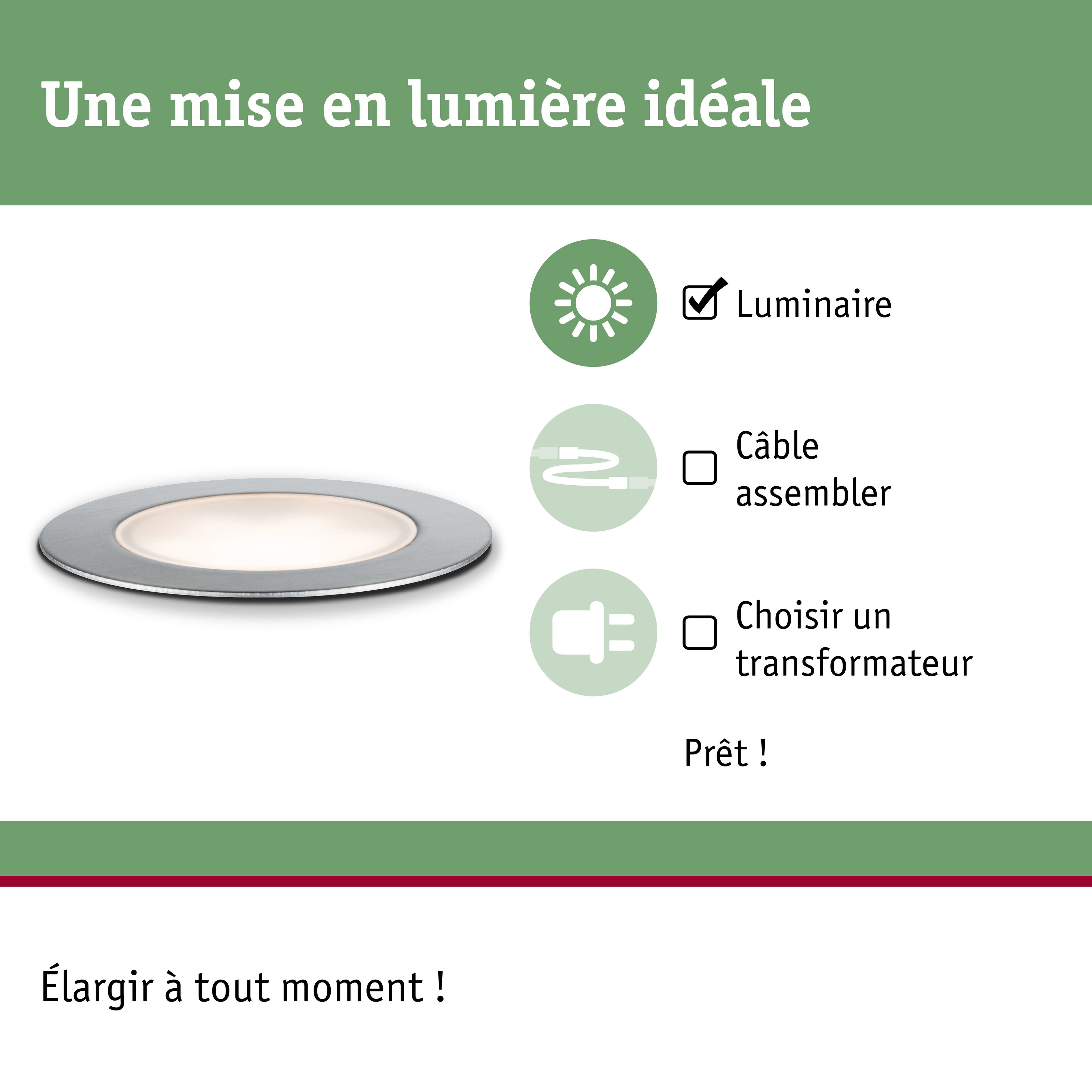 Spot LED encastré plat en aluminium brossé avec lumière blanc chaud pour éclairage intérieur