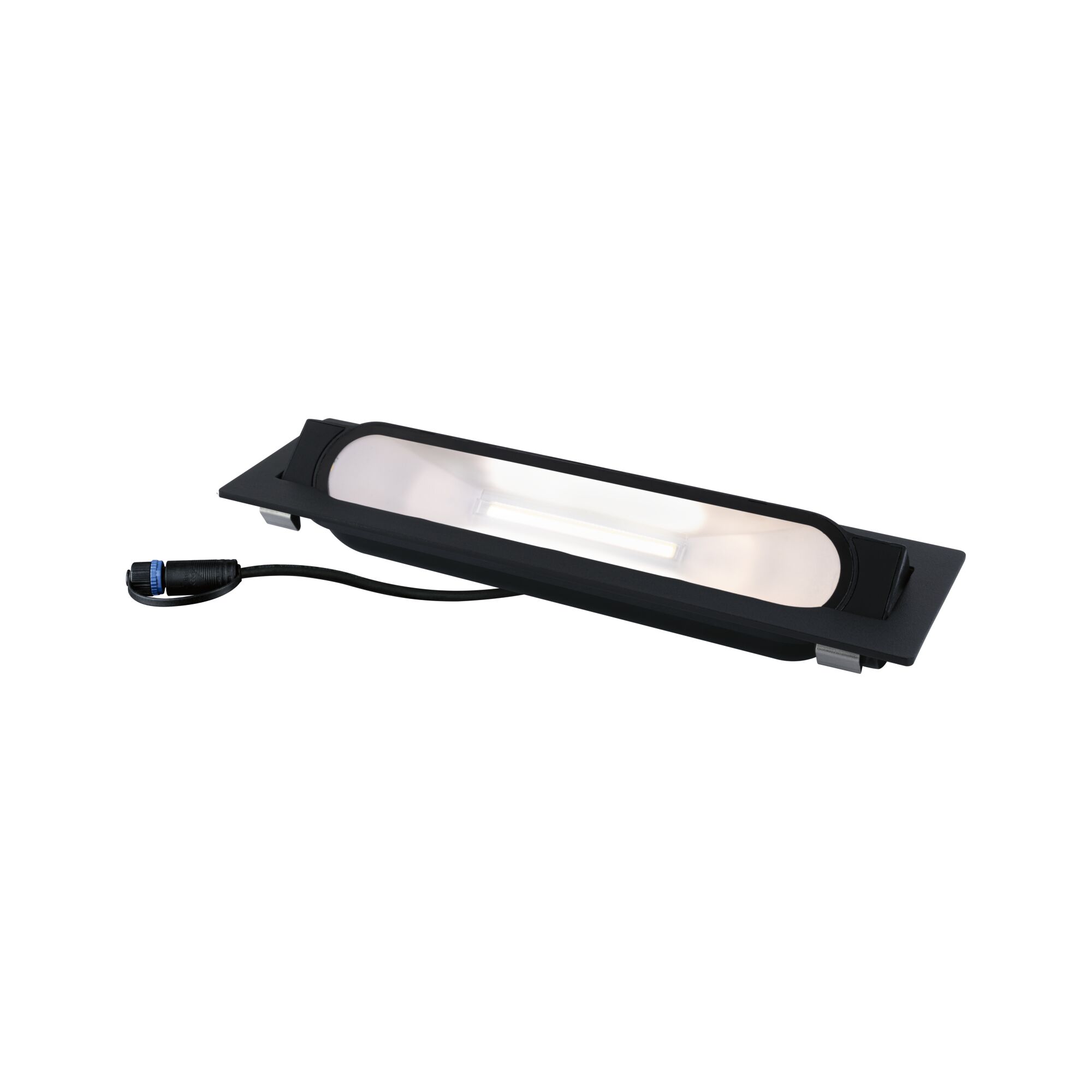 Schwarze LED-Einbauleuchte mit rechteckigem Design und milchigem Diffusor für moderne Innenbeleuchtung