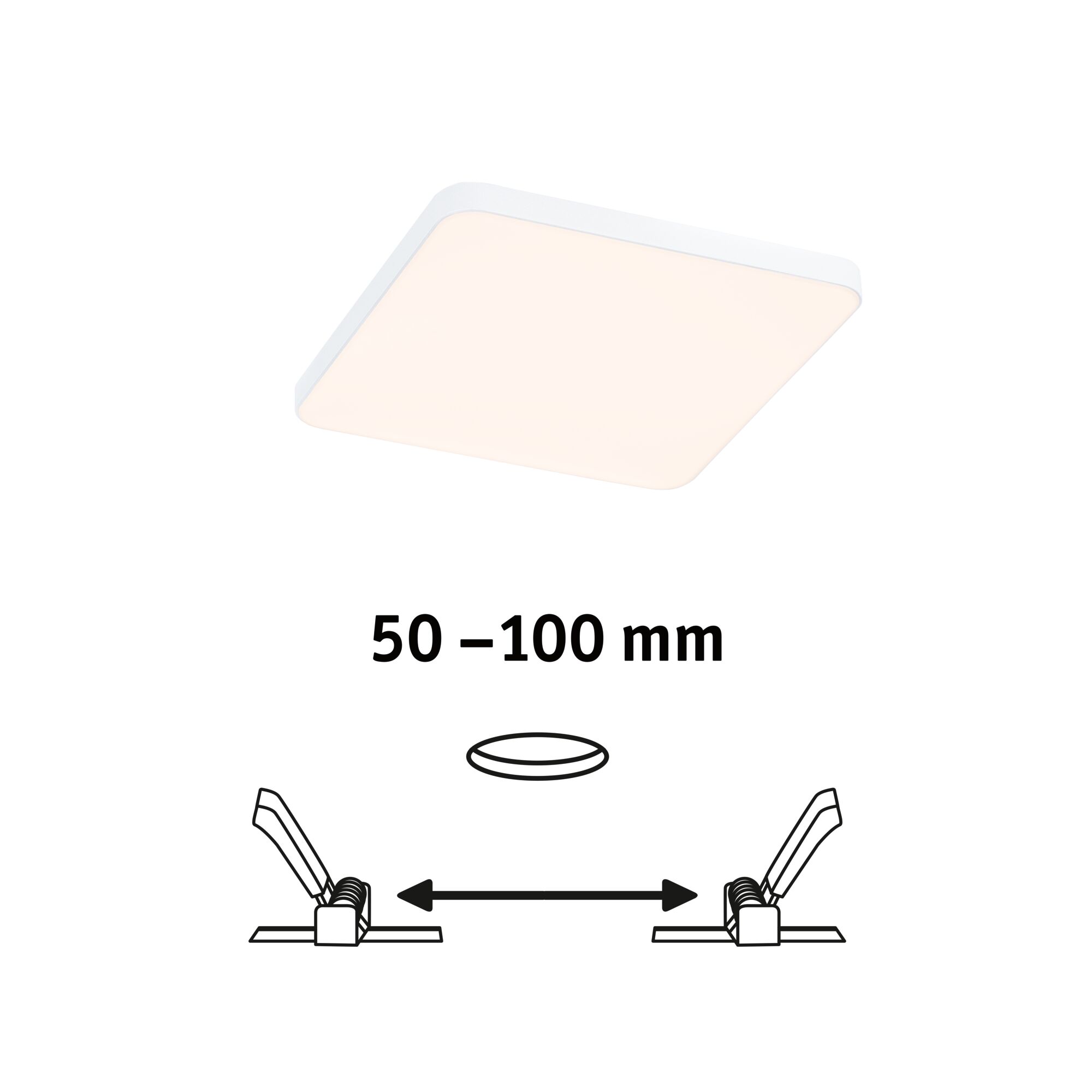 Quadratische weiße LED-Deckenleuchte mit warmweißem Licht und flachem Design für moderne Innenräume