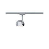 Modern chrome LED spotlight with white diffuser on track system for versatile lighting