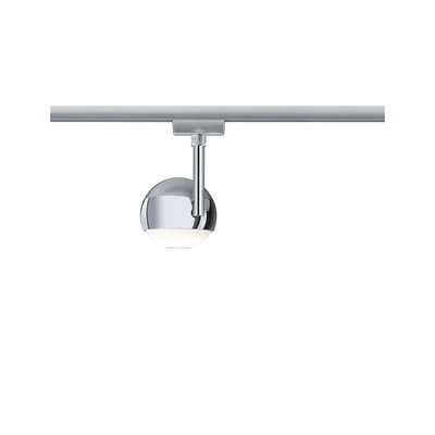 Modern chrome LED spotlight with white diffuser on track system for versatile lighting
