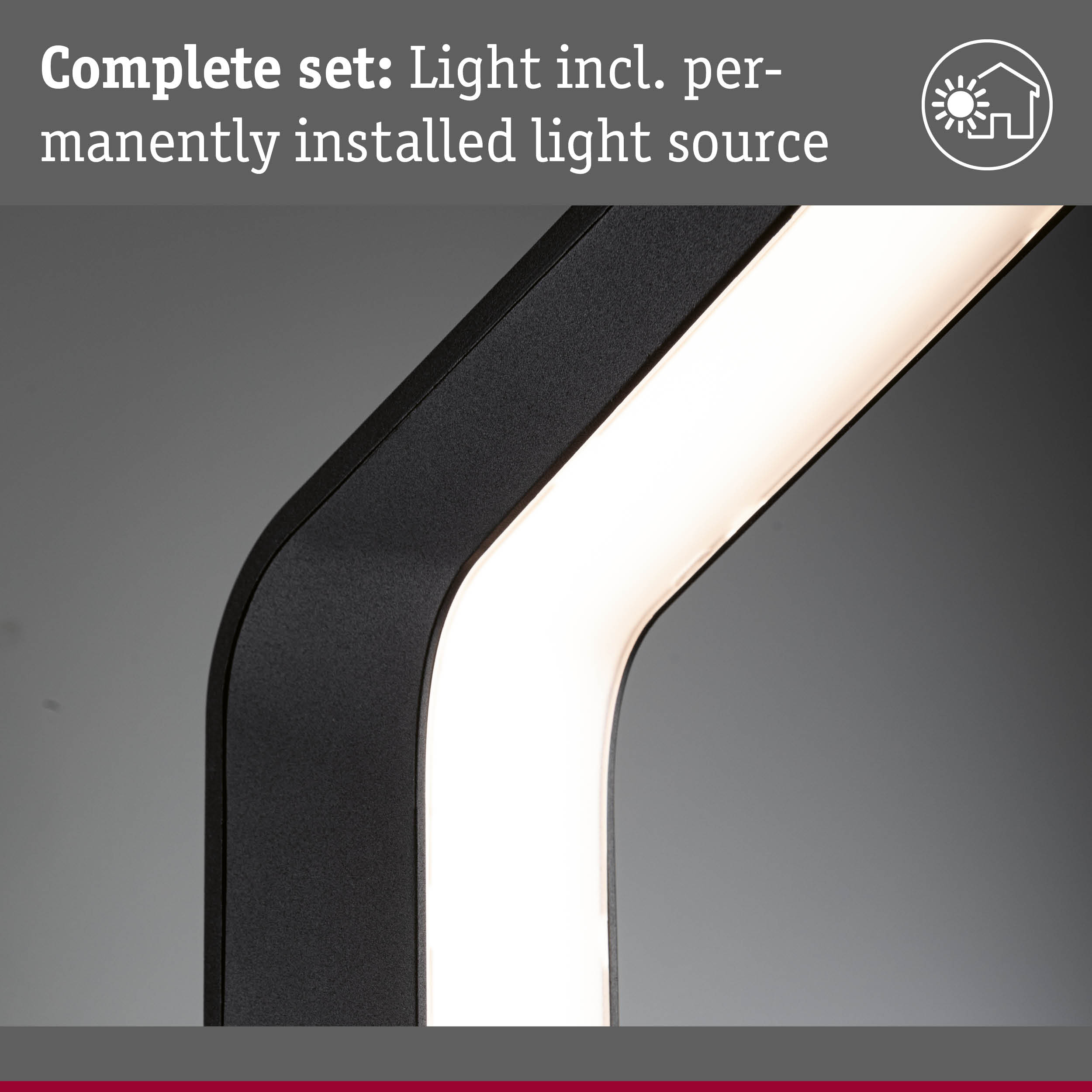 Black LED light with built-in light source, modern design for indoor lighting solutions