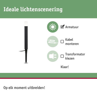 Zwarte LED-buitenlamp met grondpen, eenvoudig te installeren zonder kabelmontage of transformator