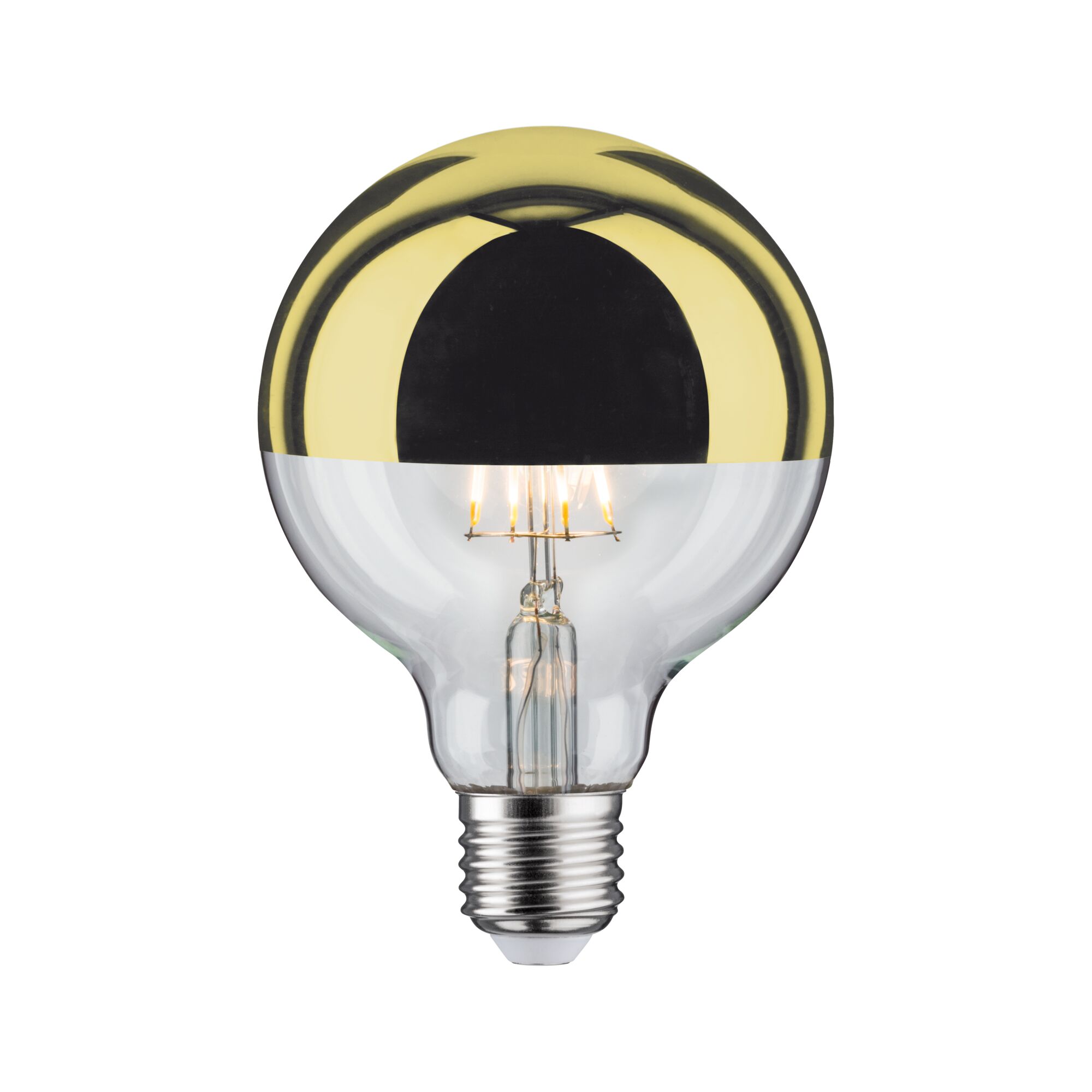 Modern Classic Edition Standard 230 V Globe LED Calotte réflectrice E27 G95 600lm 6,5W 2700K gradable Calotte dorée Ampoule LED avec revêtement miroir doré et verre transparent pour éclairage décoratif