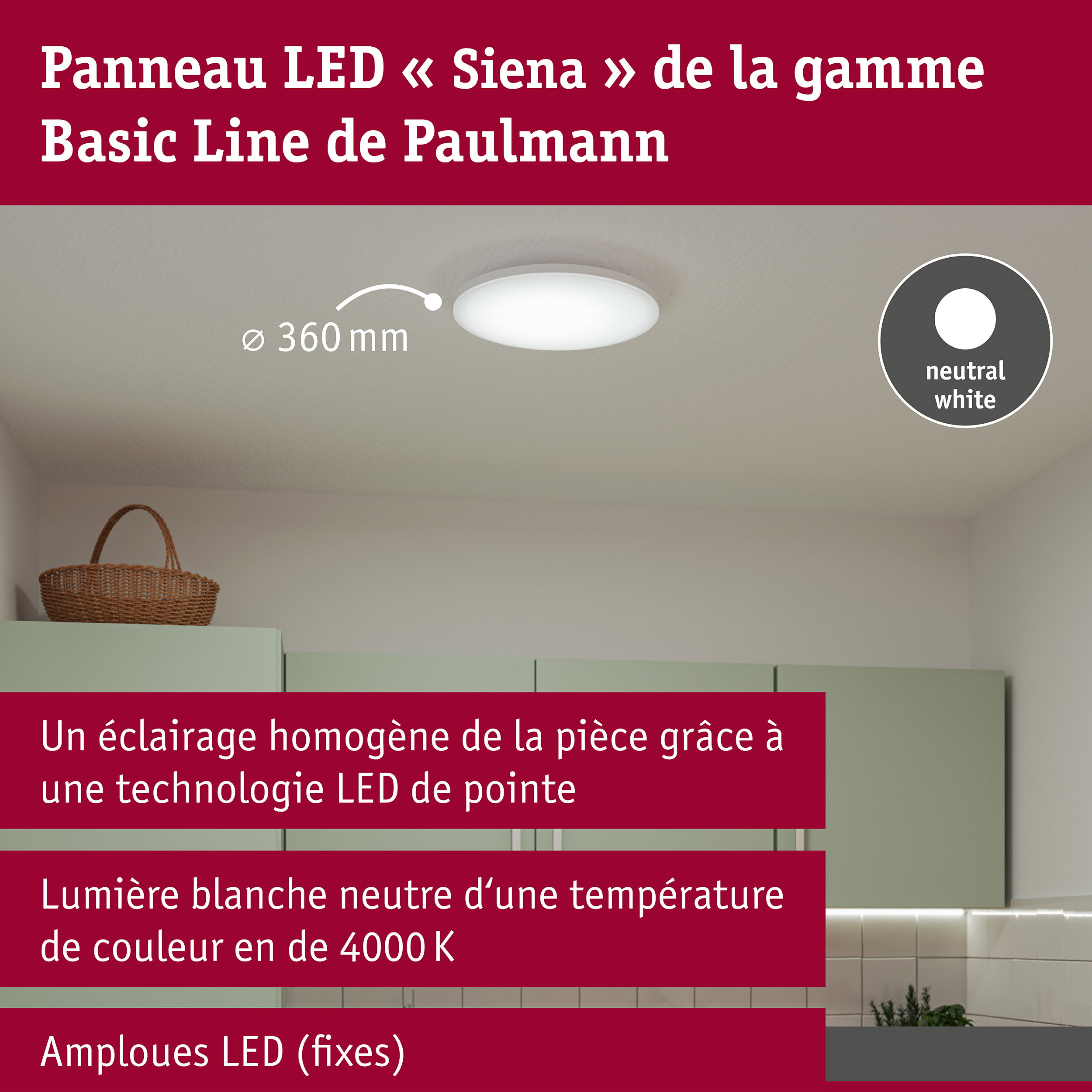 Plafonnier LED Siena 4000K 360mm 1900lm 230V 22W