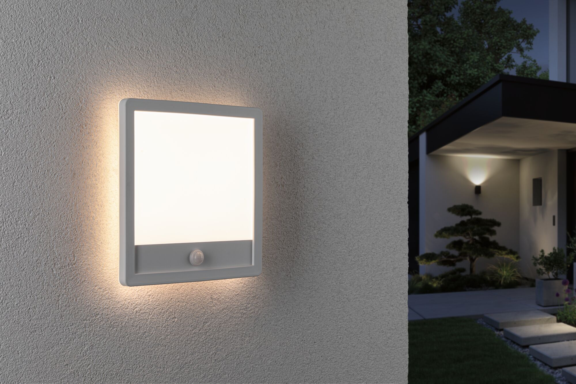 Applique murale extérieure carrée LED blanche avec détecteur de mouvement pour éclairage de jardin