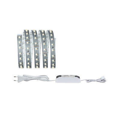 LED light strip with white cable and plug, flexible indoor lighting solution for home use
