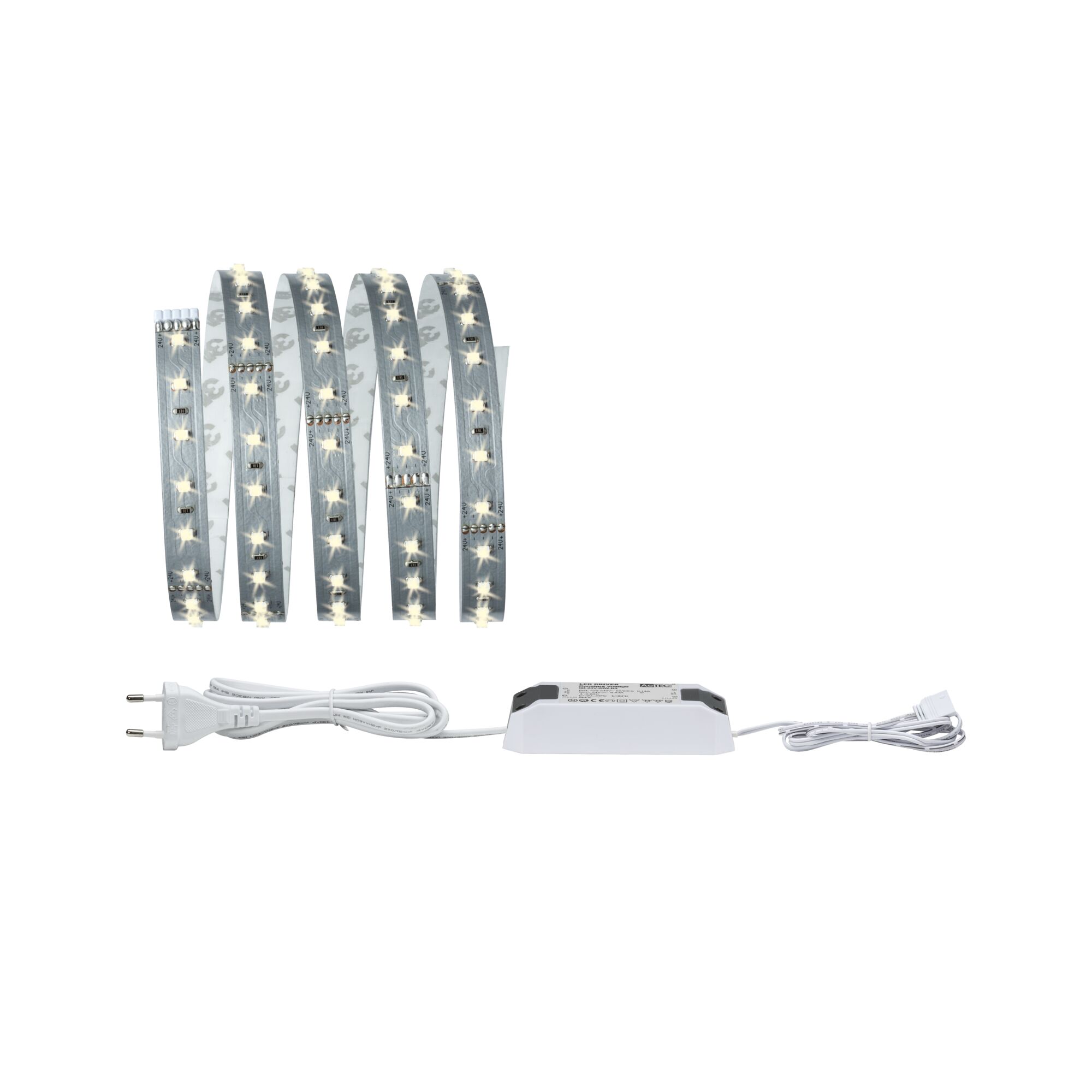 MaxLED 500 LED Strip Basisset 1,5m Warmweiß 9W 550lm/m 2700K 20VA LED-Lichtband mit weißem Kabel und Netzstecker, flexibles Beleuchtungssystem für Innenräume