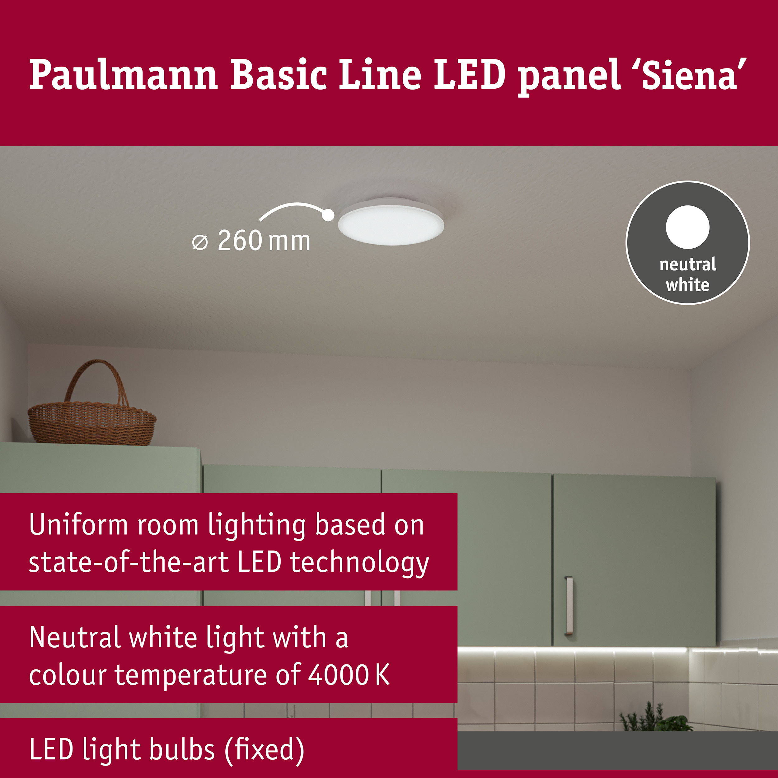 LED Ceiling light Siena 4000K 260mm 1600lm 230V 18,8W