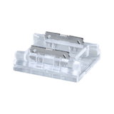 Transparent plastic connector with metal contacts for LED light strips, lighting system accessory