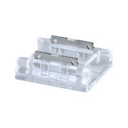 Transparent plastic connector with metal contacts for LED light strips, lighting system accessory
